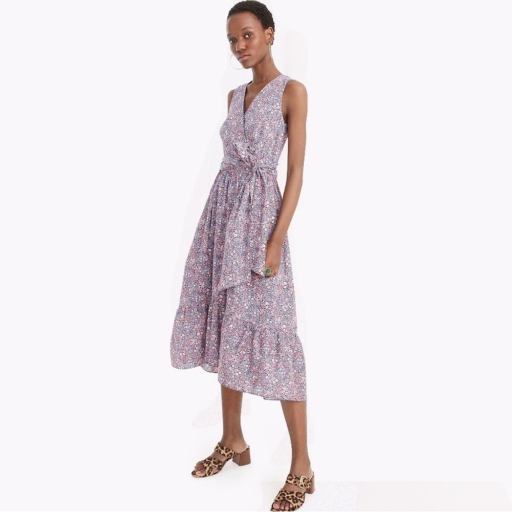 J. Crew Liberty Kayoko Floral Sleeveless Faux Wrap Dress